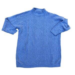 Vintage SPUNKY USA Knit Mock Neck Sweater Women's LG Blue 3/4 Sleeve Turtleneck‍
